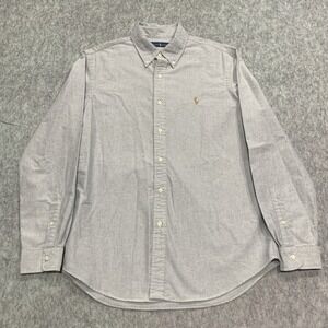 Ralph Lauren Men's Gray Button Down Collar Long Sleeve Gray Shirt Pony - Size L